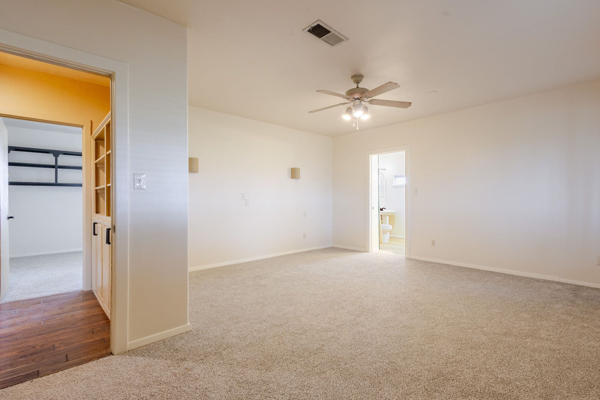 Interior shot of primary bedroom