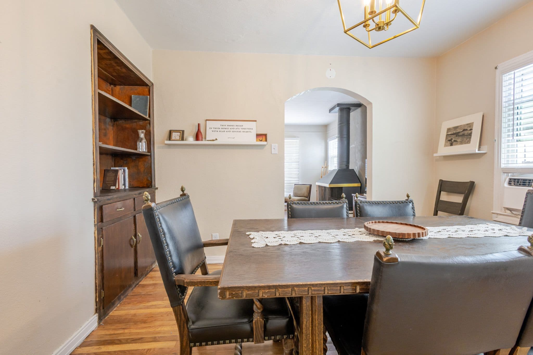 Interior shot of dining room facing the front of house. Airbnb located in Clovis, New Mexico.