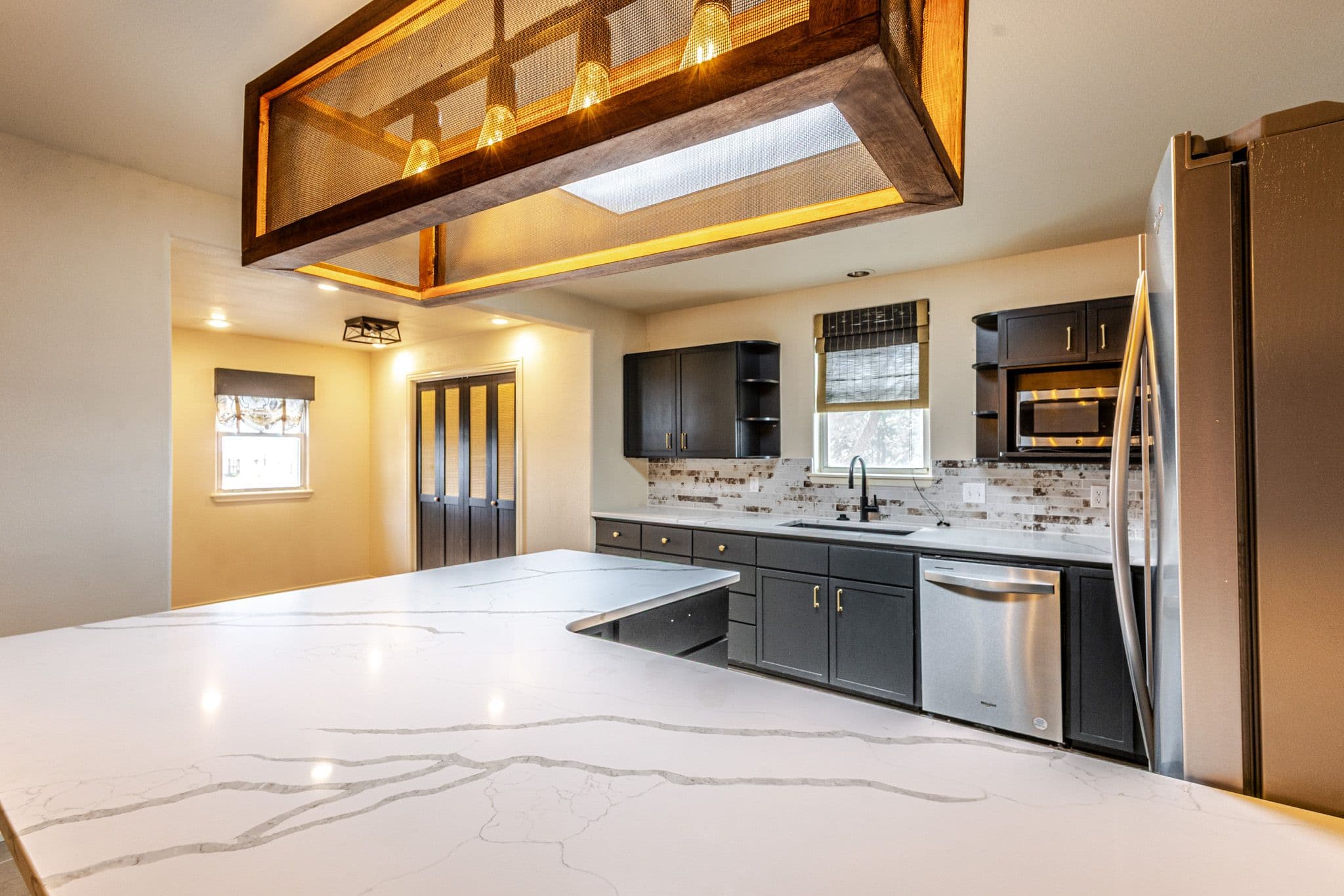 Interior shot of kitchen chandelier